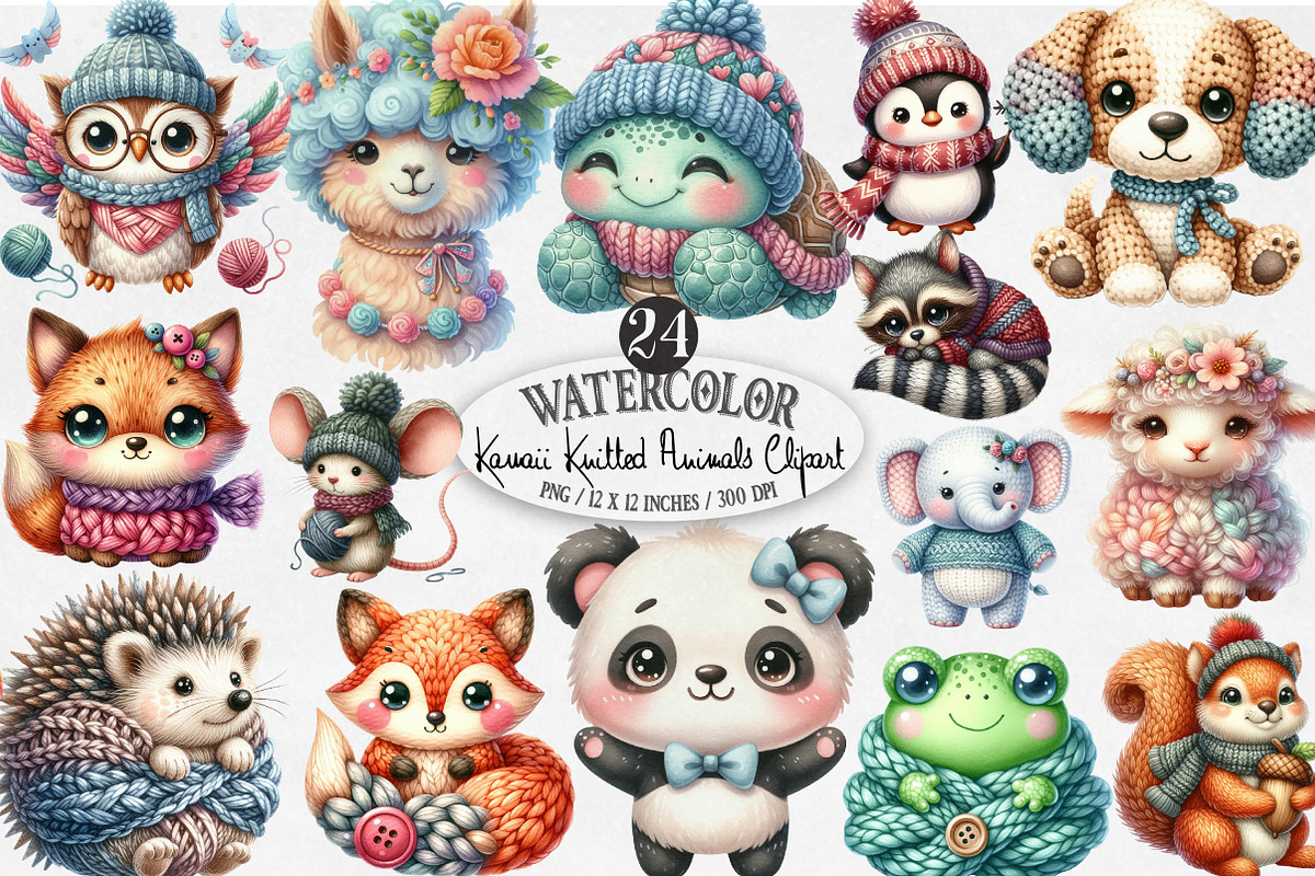 Kawaii Knitted Animals Clipart, an Illustration by Designking (Photo 1 of 4)