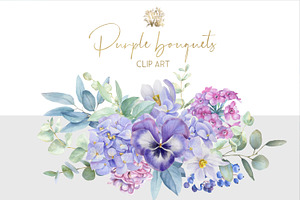 Purple Watercolor Flowers Clipart