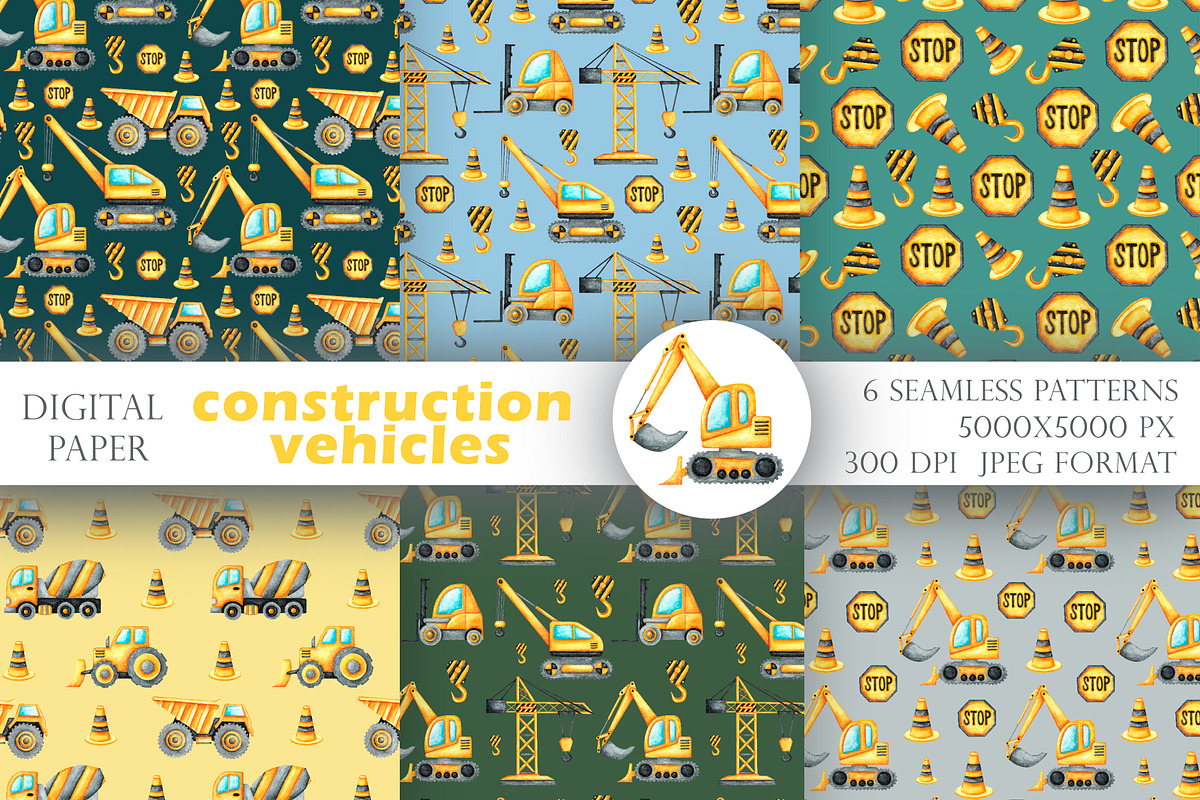 Construction vehicles watercolor set, a Transportation Illustration by SabinaWatercolorArt (Photo 8 of 20)