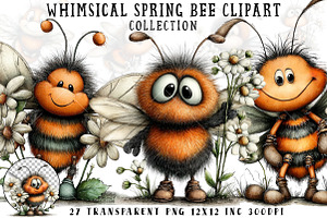 Whimsical Spring Bee Clipart, an Illustration by OK Design