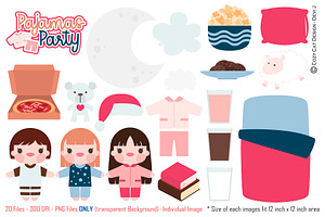 Pajamas Party Digital Clipart, a Person Illustration by Cozy Cat Design