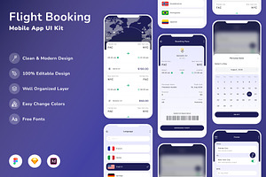 Flight Booking Mobile App UI Kit, an UI Kit Template by Betush