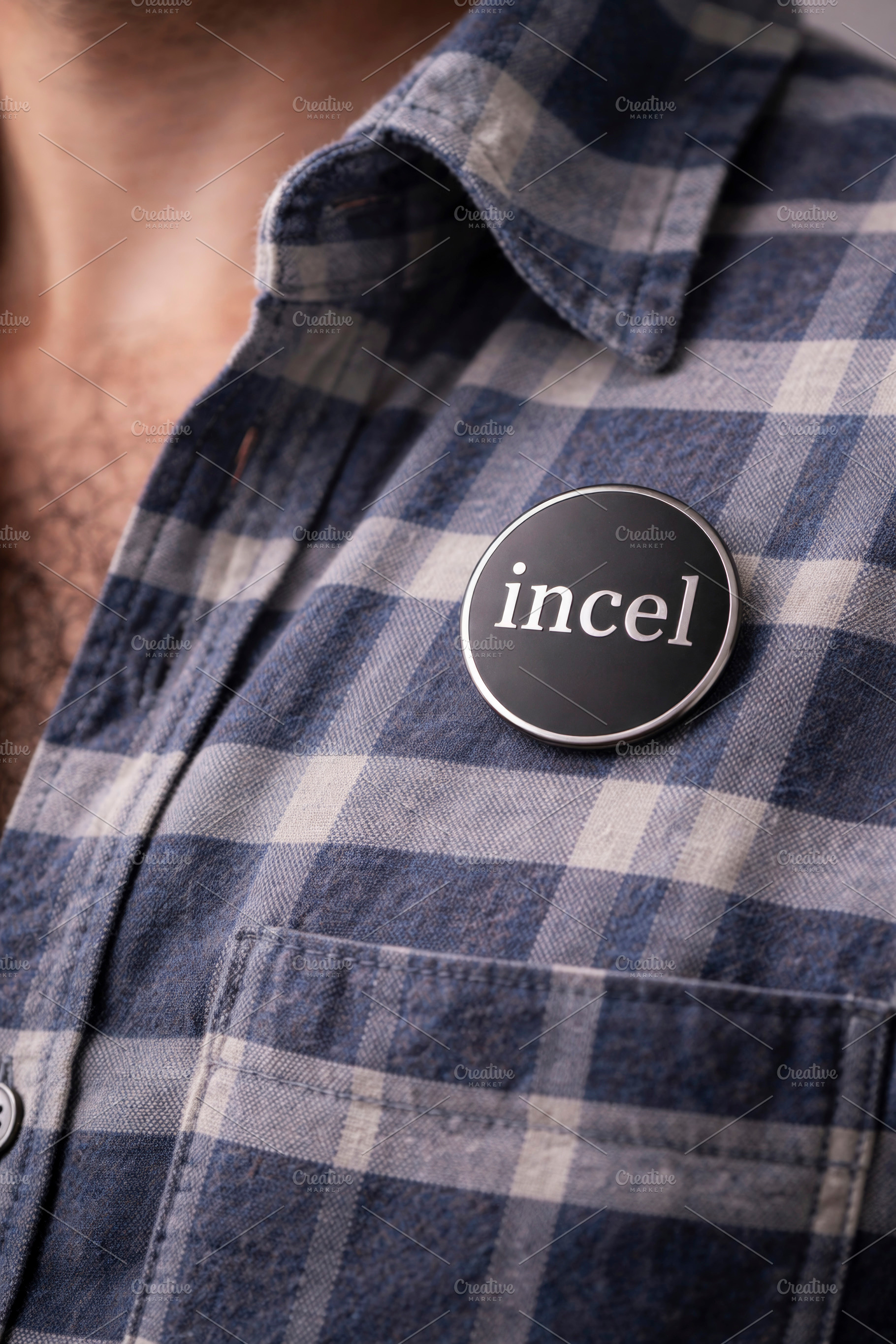 a man wearing an incel pin, generative AI, a Photo by Nito