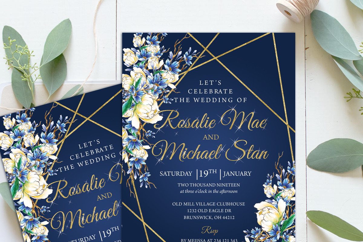 Navy Wedding Invitation Template, an Invitation Template by DreamsClipArt (Photo 2 of 6)