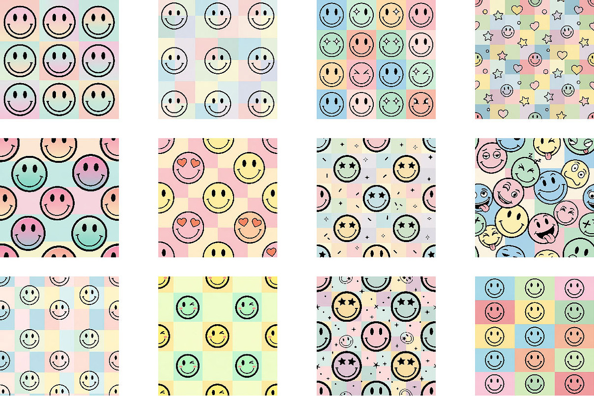 Cheerful Faces on Checkered Pattern, a Pattern Graphic by Wow Magic (Photo 2 of 3)