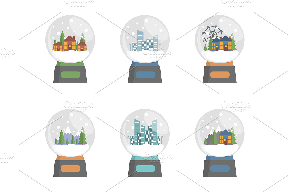 Set of glass snow globes with city, an Object Graphic by Pavlo Plakhotia's Shop