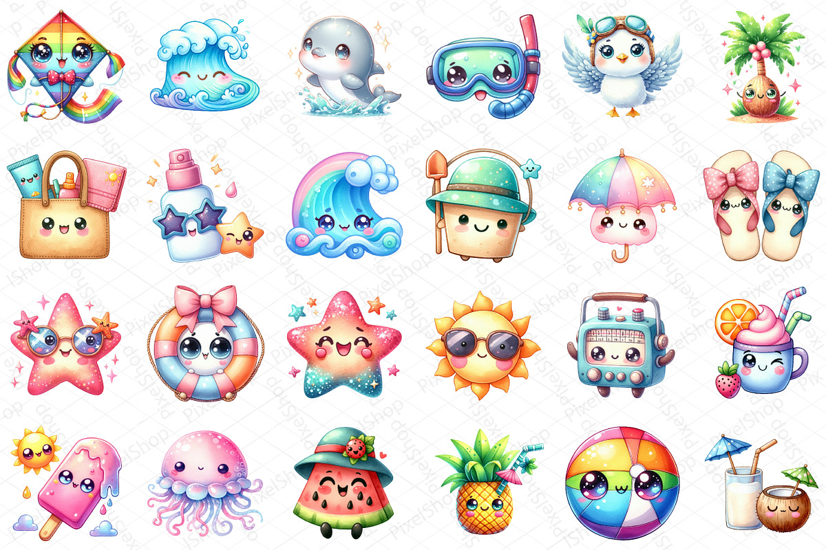 Kawaii Beach Clipart Bundle, an Illustration by DreamPrint404 (Photo 5 of 6)