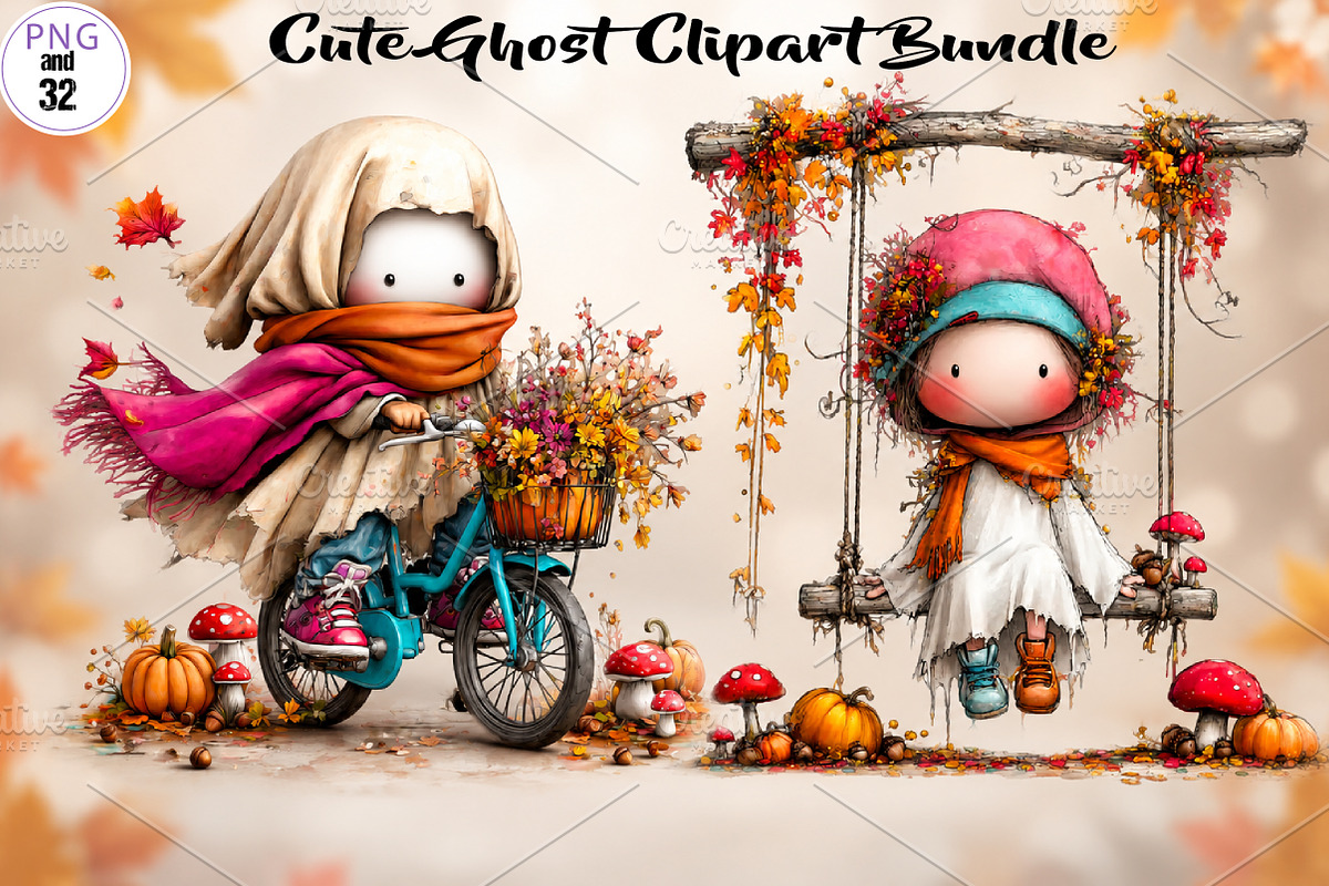 Cute Ghost Clipart Bundle, a Seasonal Illustration by CreationArt (Photo 1 of 7)