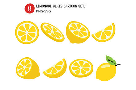 Lemonade slices cartoon set.