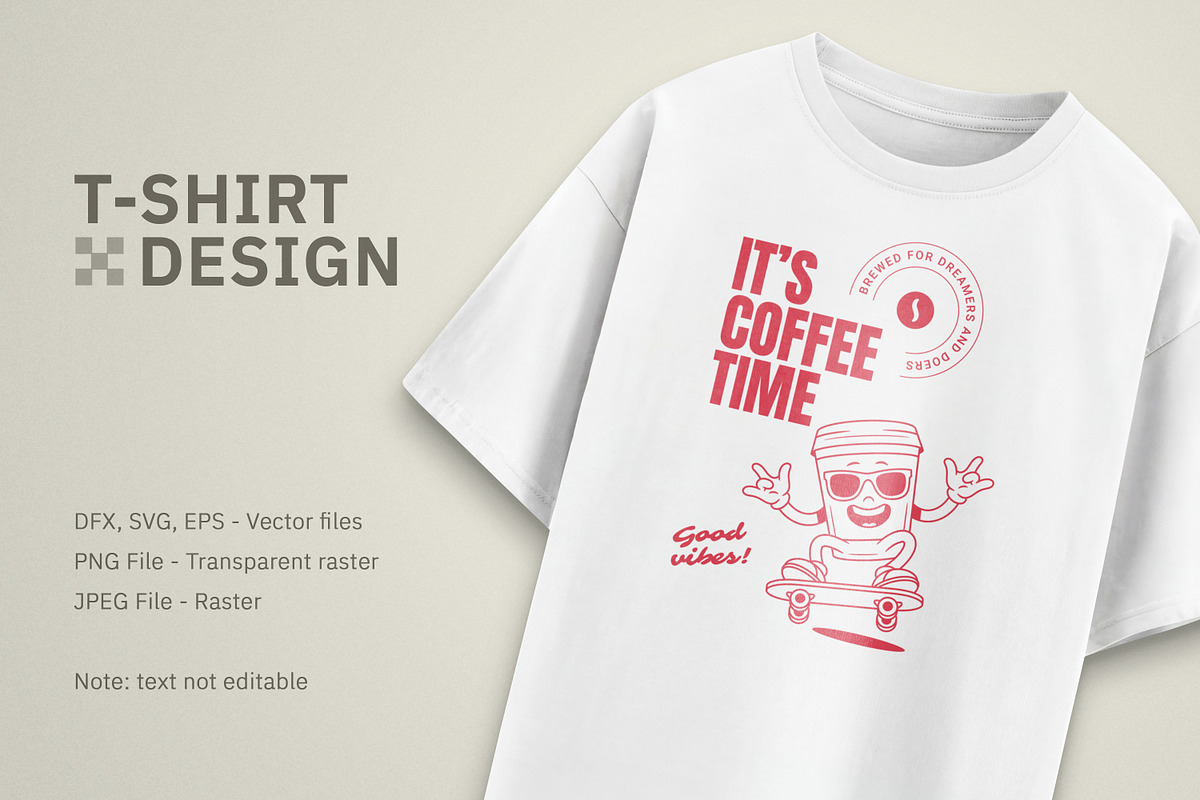 Retro Coffee Mascot T-Shirt Design, a Food Illustration by Vasya Kobelev (Photo 6 of 6)