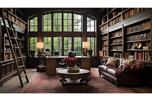 bookshelf home office library ai, a Technology Photo by pikepicture