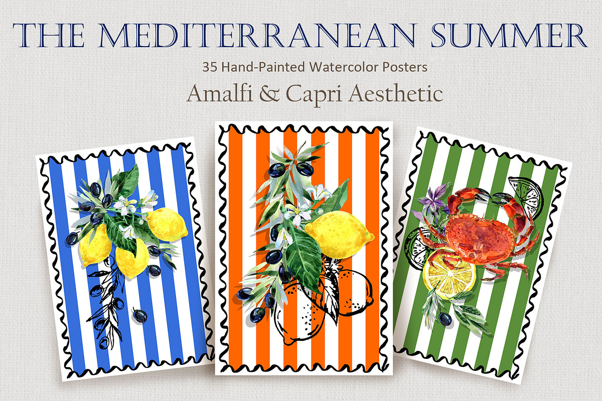 Vintage Mediterranean Food Posters