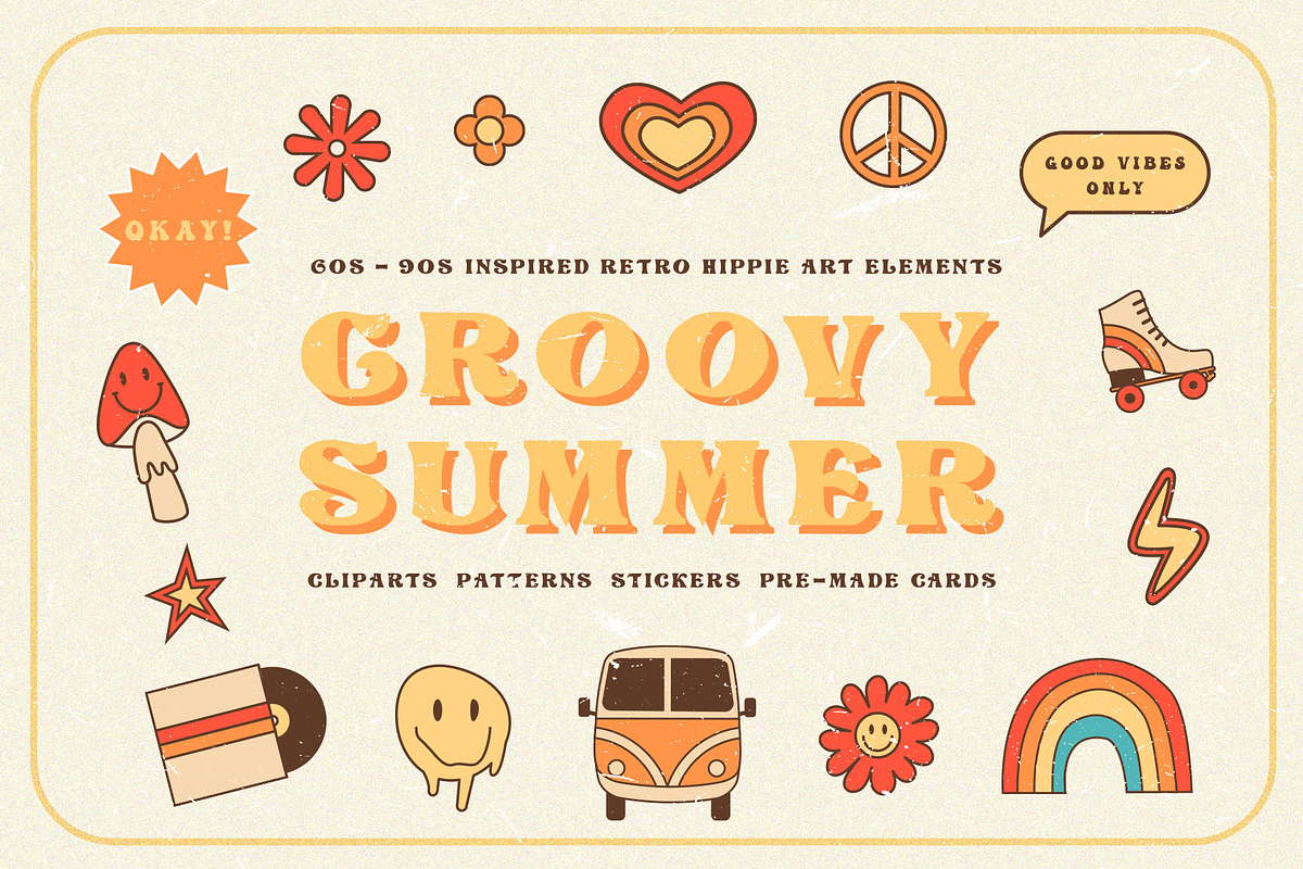 Groovy Summer - Retro Hippie Clipart, an Illustration by millering (Photo 1 of 15)