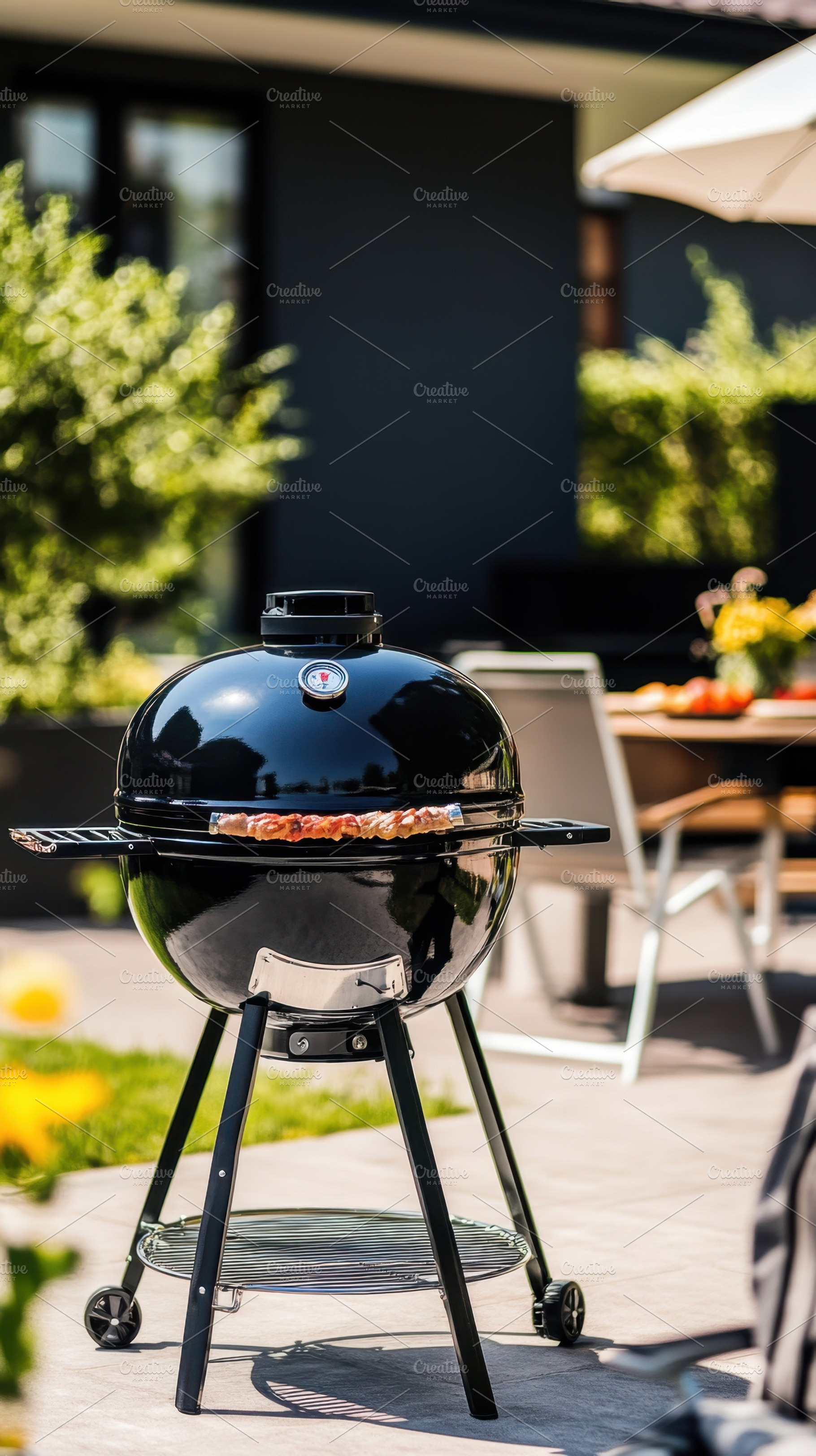BBQ grilling in a sunny backyard, a Photo by Beautiful things