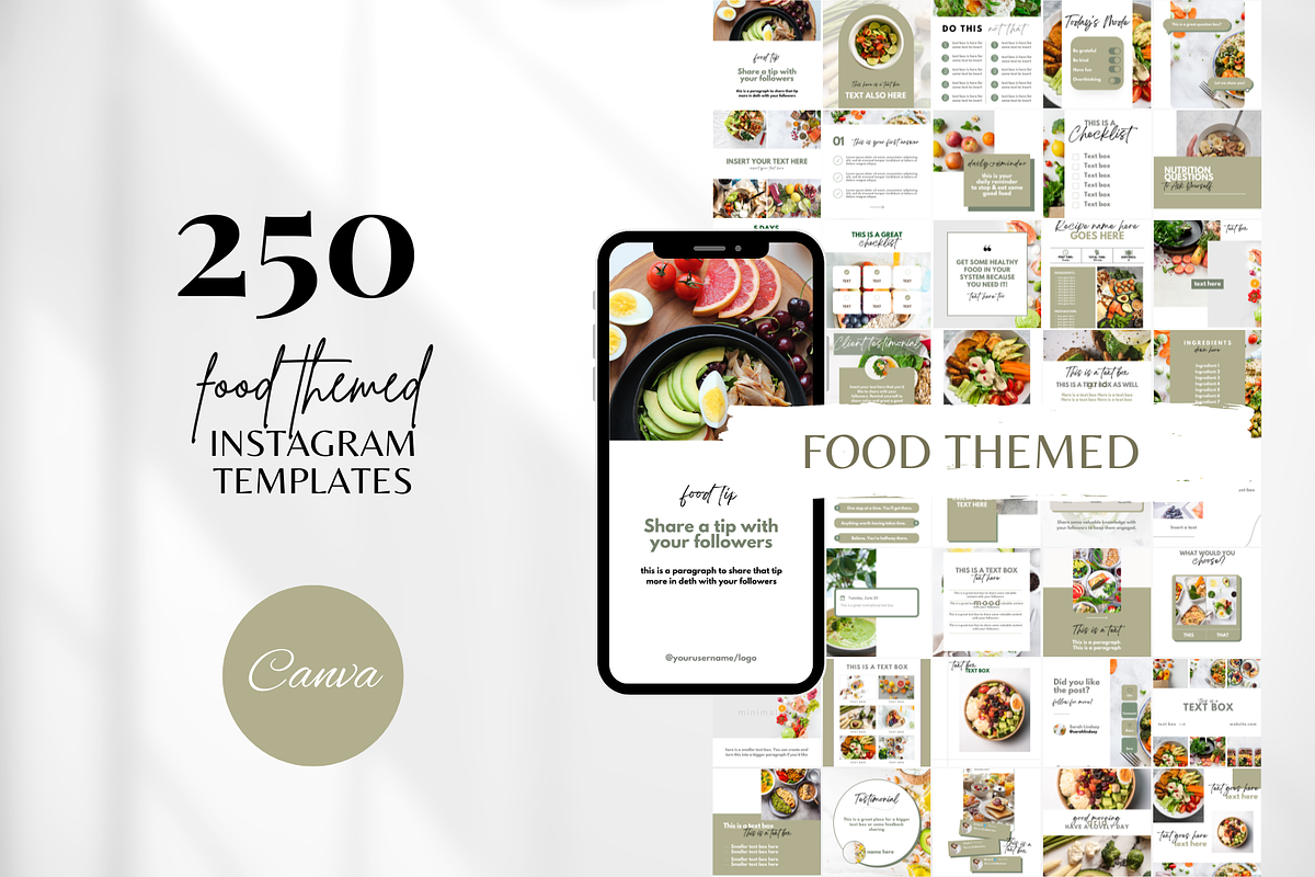 250 Food Themed Instagram Templates, a Social Media Template by SociallyyCreative (Photo 1 of 10)