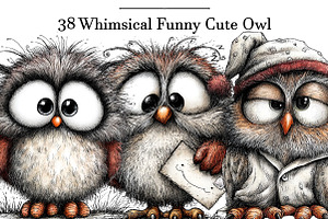 Whimsical Funny Cute Owl Clipart, an Illustration by DreamArtGraphic