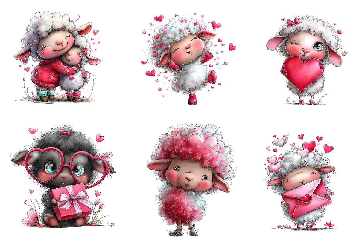 funny valentine sheep clipart, an Illustration by CreationArt (Photo 2 of 5)