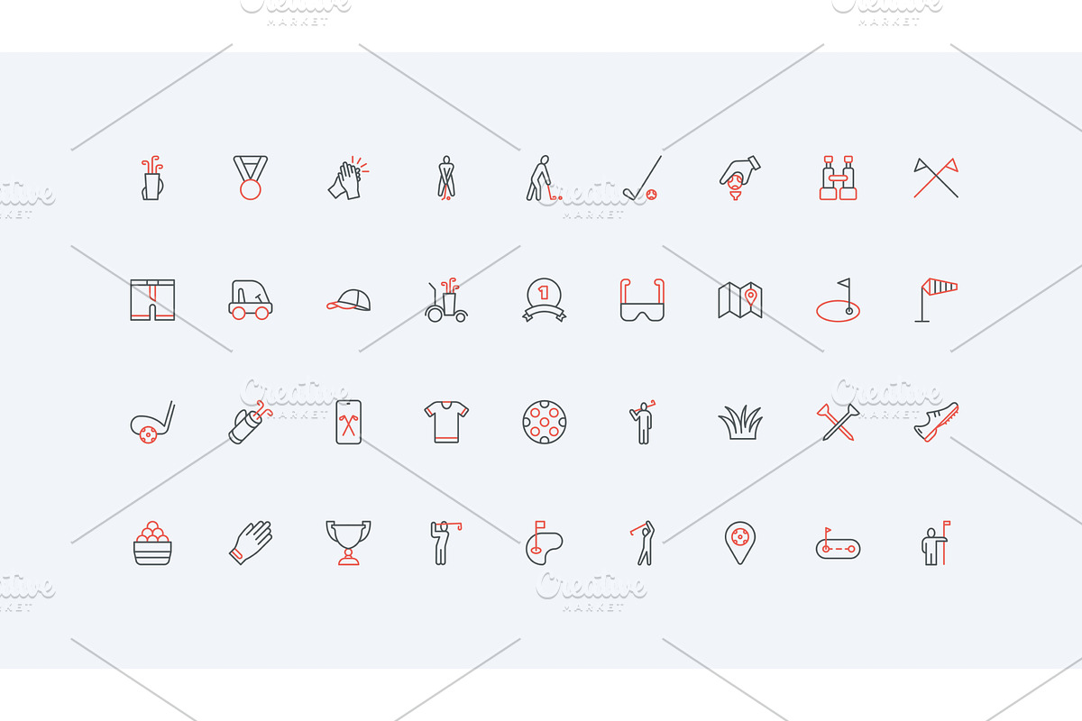 Game equipment golf club icons, an Object Illustration by Lemberg Vector