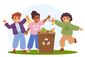 Little boys and girls throwing food, a Person Illustration by Vectorbuum