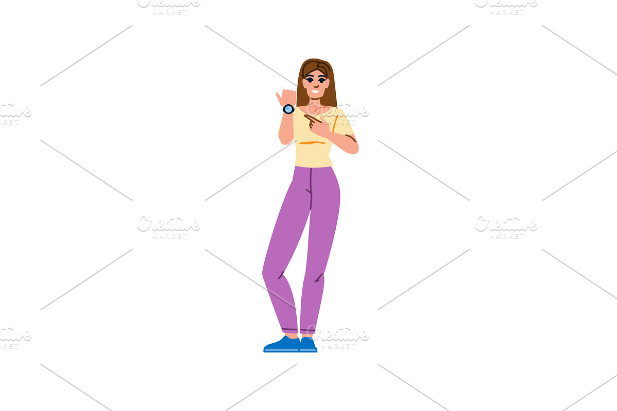 Young woman pointing at smartwatch, a Person Illustration by pikepicture