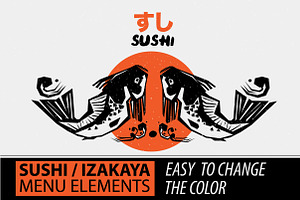 Papercut Style Sushi Elements