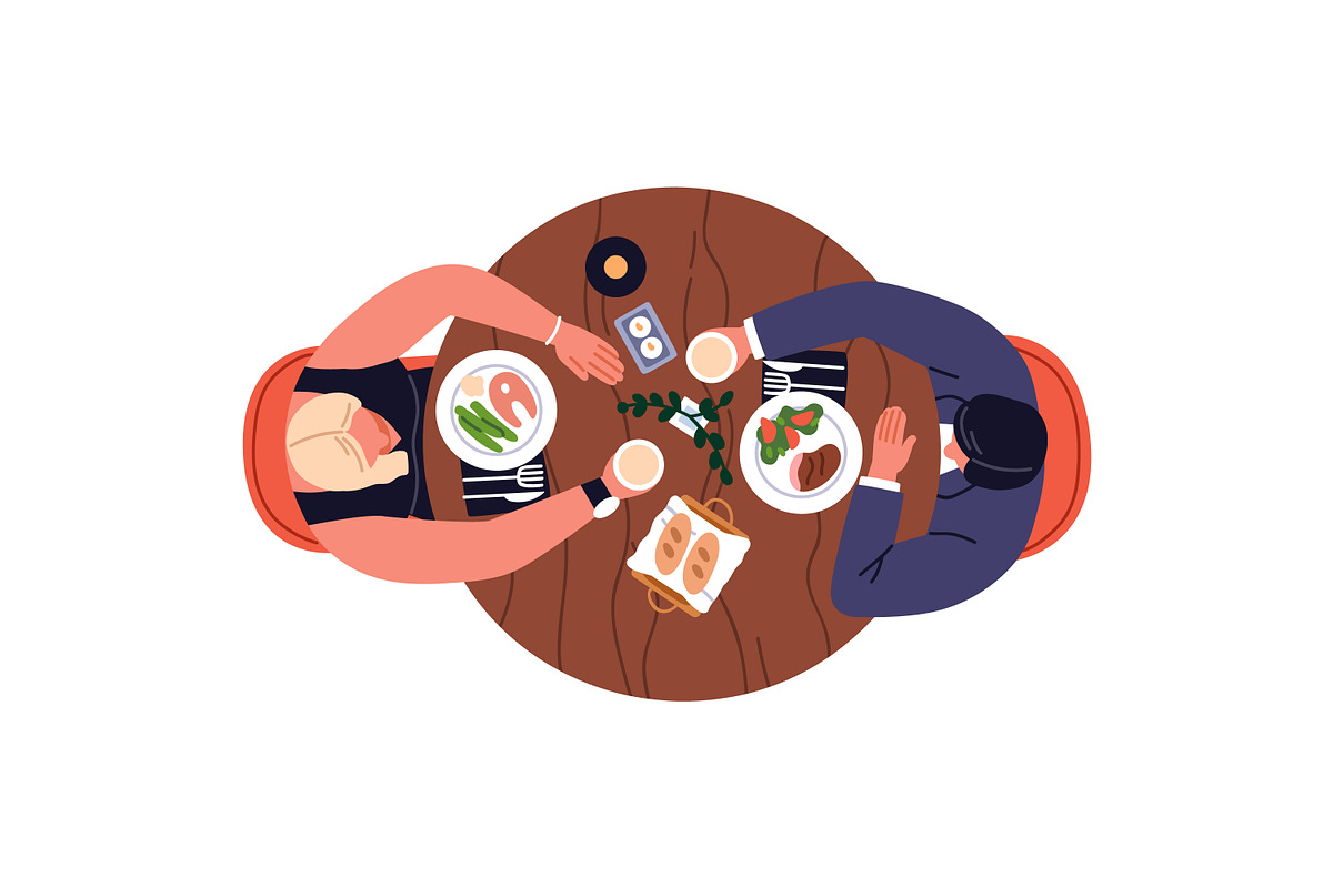 People eating food at table set, a Food Illustration by Good Studio (Photo 4 of 7)