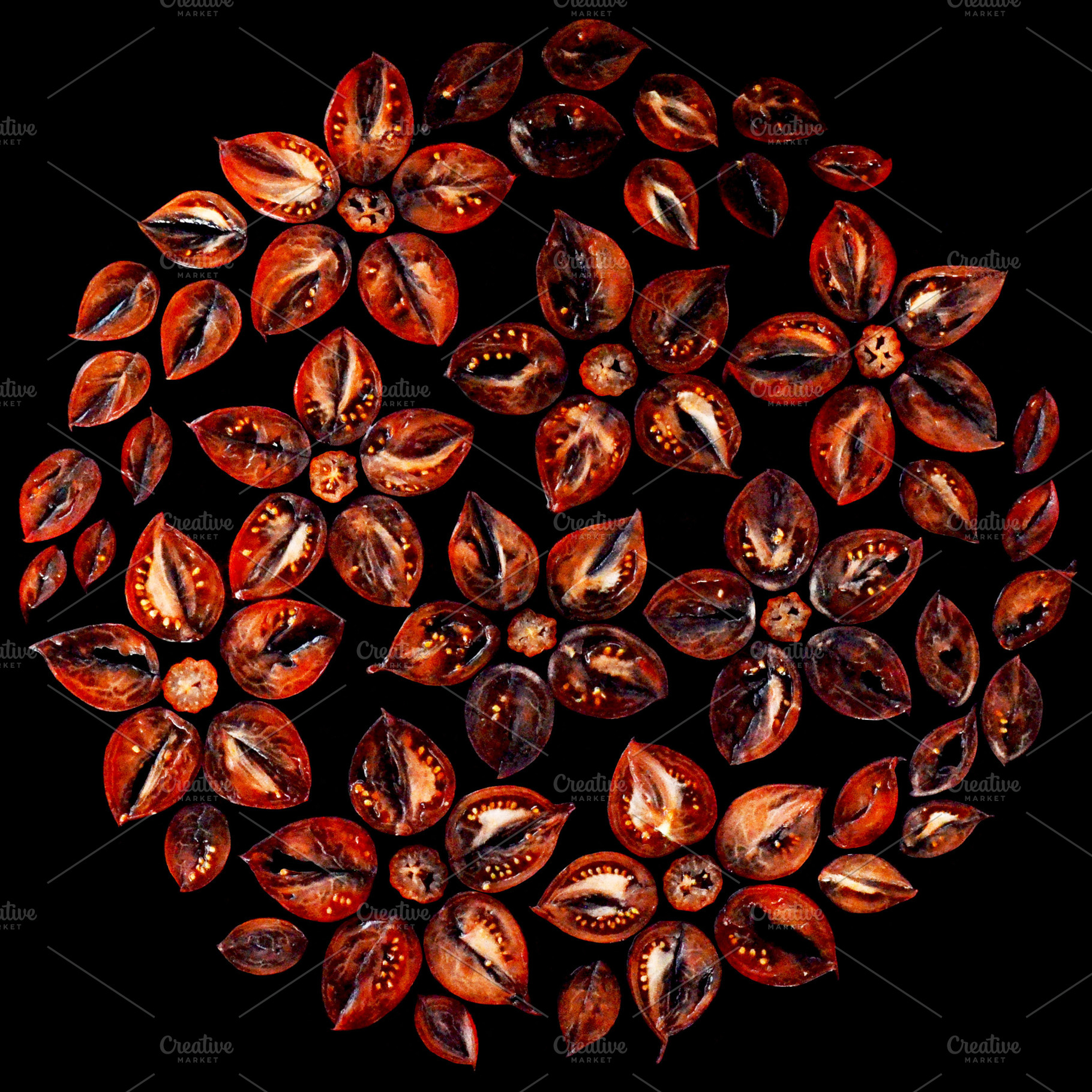 flowers from tomato slices, an Abstract Photo by Miratomm