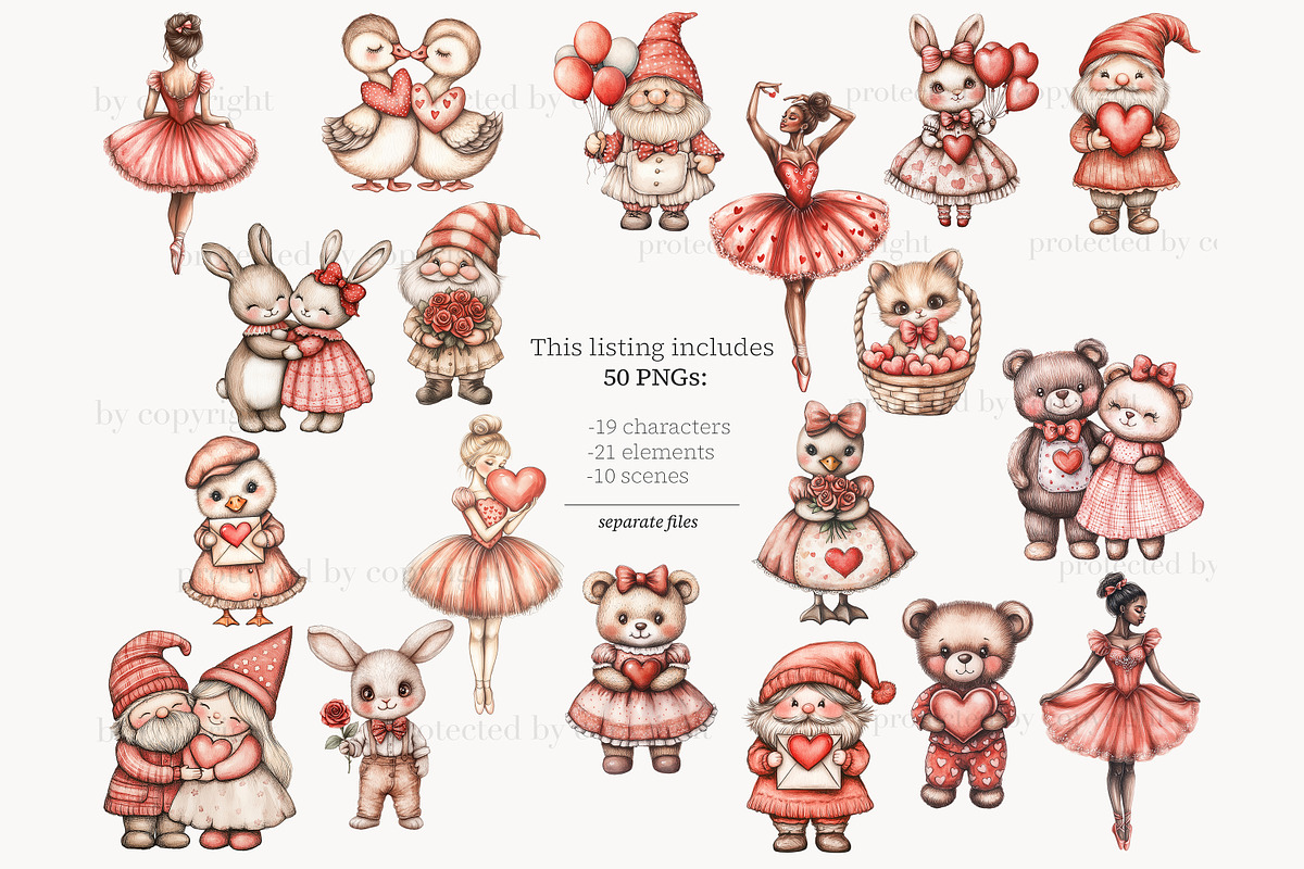 Valentines Day Clipart | Romantic PN, an Animal Illustration by GlamArtZhanna (Photo 3 of 8)