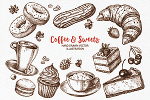 Sketch vector set of dessert.