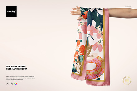 Silk Scarf Draped Over Hand Mockup, a Mask Mockup by creatsy5