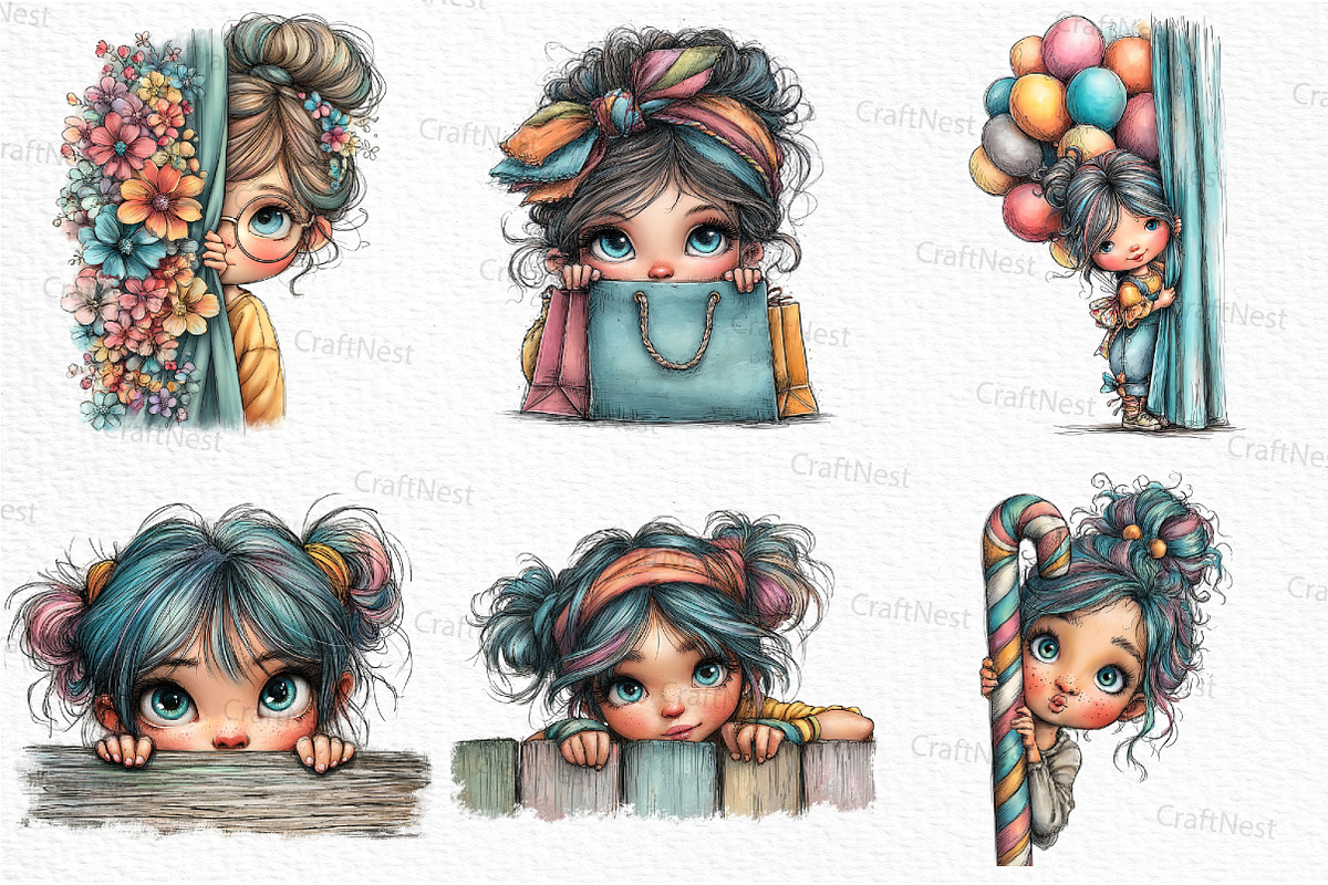 Quirky Girl Peeking Clipart, an Illustration by Craft Nest (Photo 5 of 6)