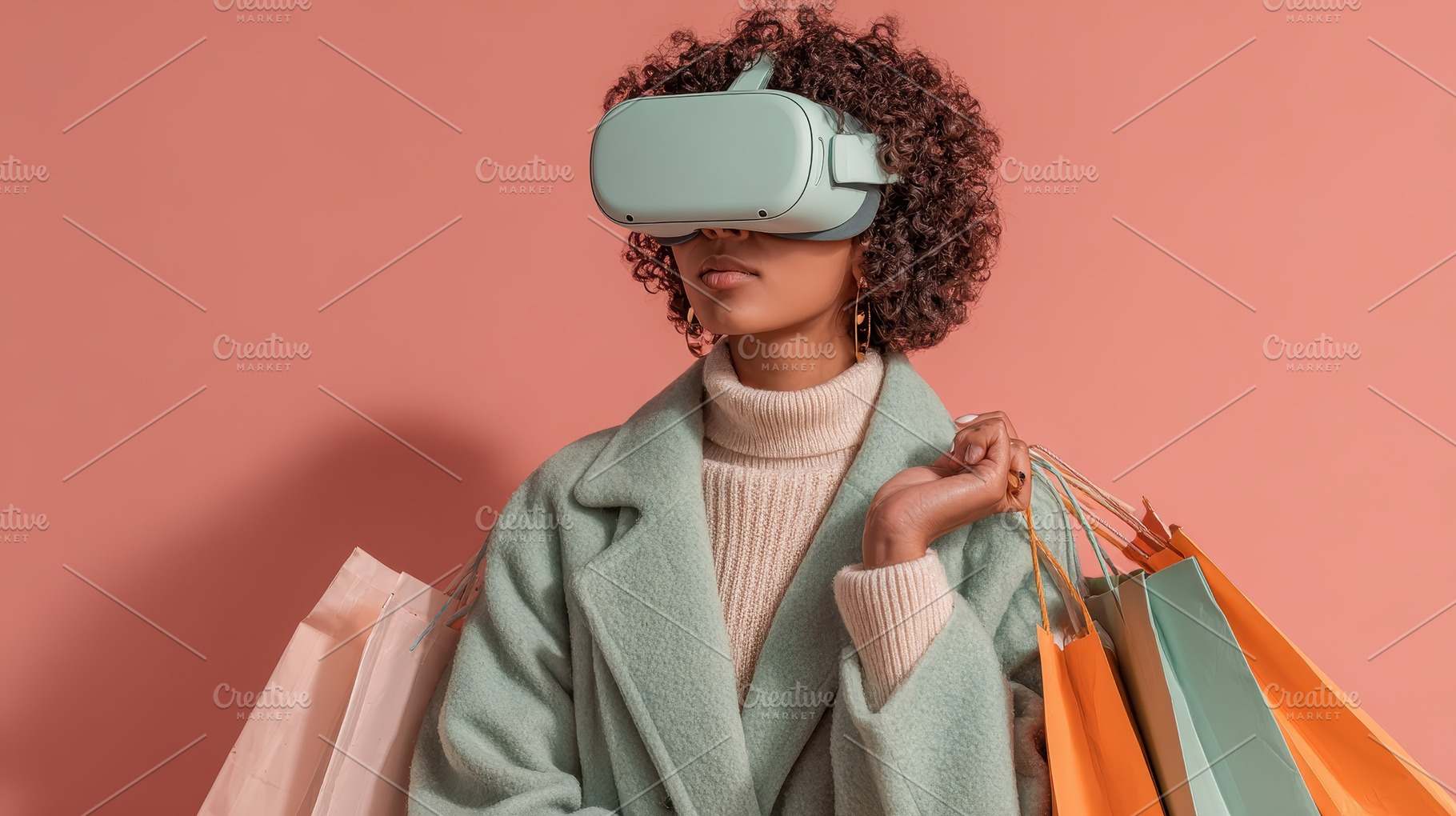 Woman in VR headset shopping online, a Photo by Pixeness Studio