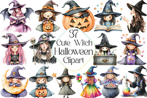 Cute Halloween Witch Clipart, an Illustration by DreamPrint404