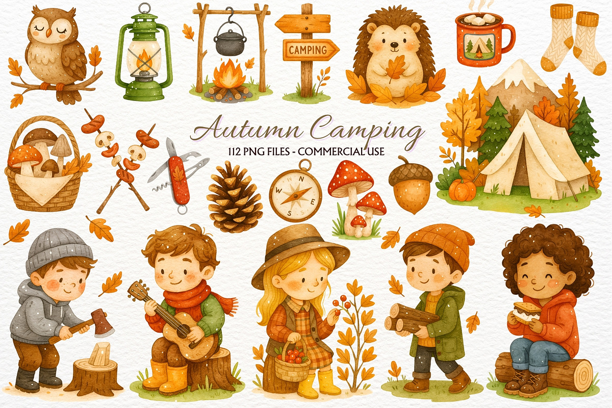 Fall Camping Clipart Woodland Animal, a Seasonal Illustration by SugarCloudStudioArt (Photo 1 of 10)