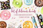 Set of watercolor delicious donuts, a Decorative Illustration by Nataliia Pyzhova (Thumbnail 1 of 7)