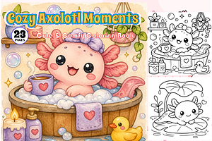 Cozy Axolotl Moments Cute & Comfy, an Animal Illustration by Design Zone