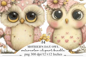 Whimsical Mother's Day Owl Clipart, an Illustration by Designking