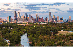 Aerial view of the Austin skyline at