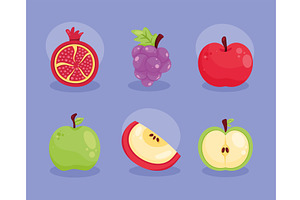 six fresh fruits icons, an Illustration by studiogstock