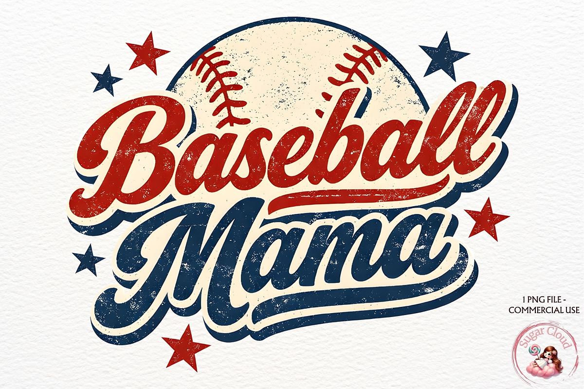 Retro Baseball Mama PNG Tshirt Sport, a Sport Illustration by SugarCloudStudioArt (Photo 1 of 6)