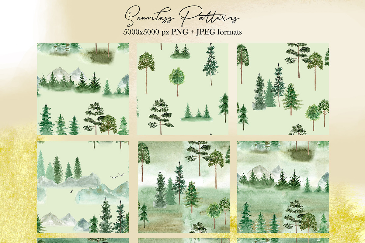 Watercolor Forest Mountains, Trees, a Decorative Illustration by Slastick (Photo 5 of 8)