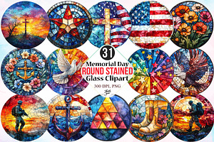 Memorial Day Round Stained Glass PNG, a Seasonal Illustration by Canvas Craft
