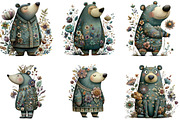 Whimsical Animal Floral Bear Clipart, an Illustration by CraftArtStudio (Thumbnail 2 of 6)