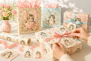 Gift wrapping with vintage kitten de, a Photo by Dvoevnore photos