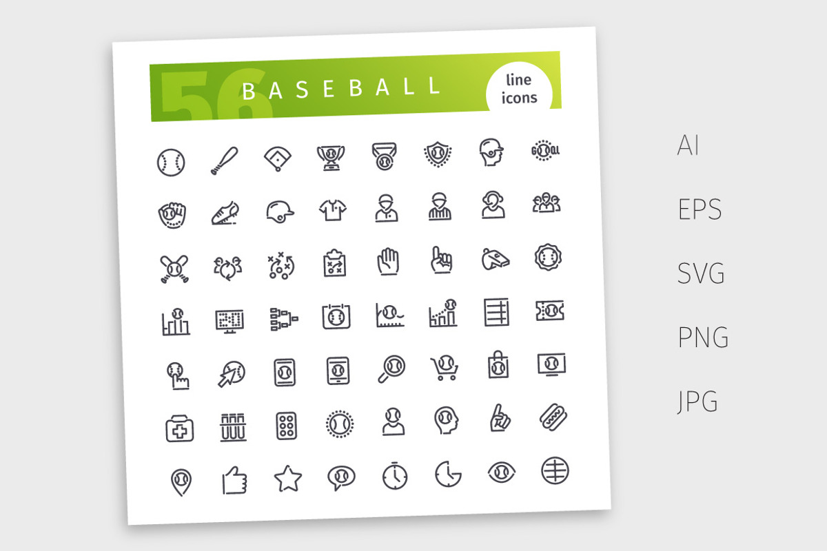 Baseball Line Icons Set, an Outline Icon by Voysla's Shop (Photo 4 of 4)