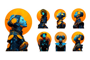 Geisha character behind sun cartoon, an Object Illustration by Onyx