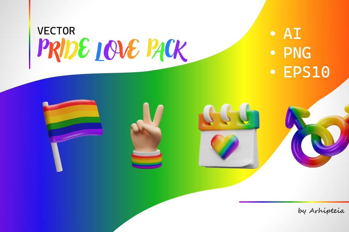 Pride Love Pack vector 3D, a Seasonal Illustration by Arhipteia (Photo 2 of 8)