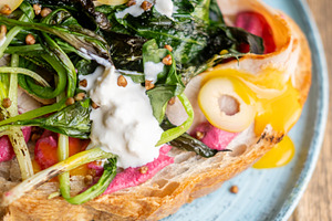 Sandwich plate tasty meal vegetable bruschetta, a Food & Drink Photo by Photo Drive Studio