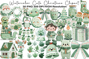 Watercolor Cute Christmas Clipart, an Illustration by Black Bird Studio