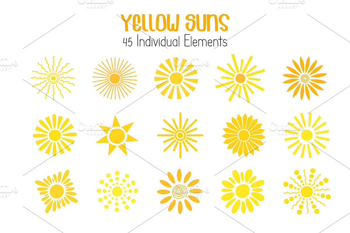 Yellow Sun Vector clipart collection, an Object Illustration by Contes_de_fée (Photo 3 of 5)